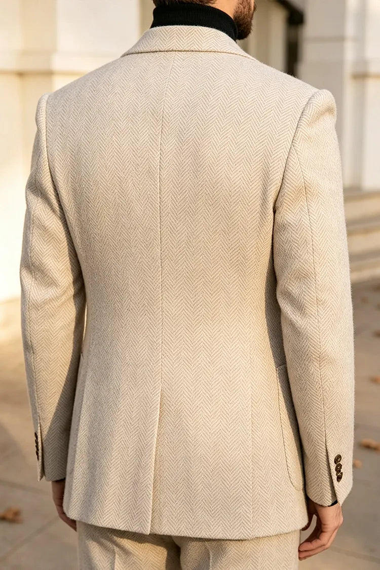 Abito uomo beige spigato doppiopetto a due pezzi