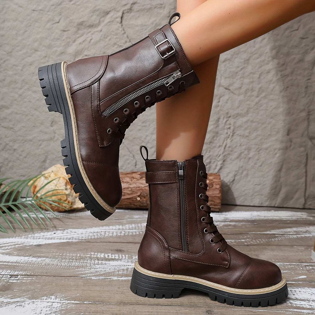 Henrietta™ | Stivali da combattimento con lacci e zip laterale