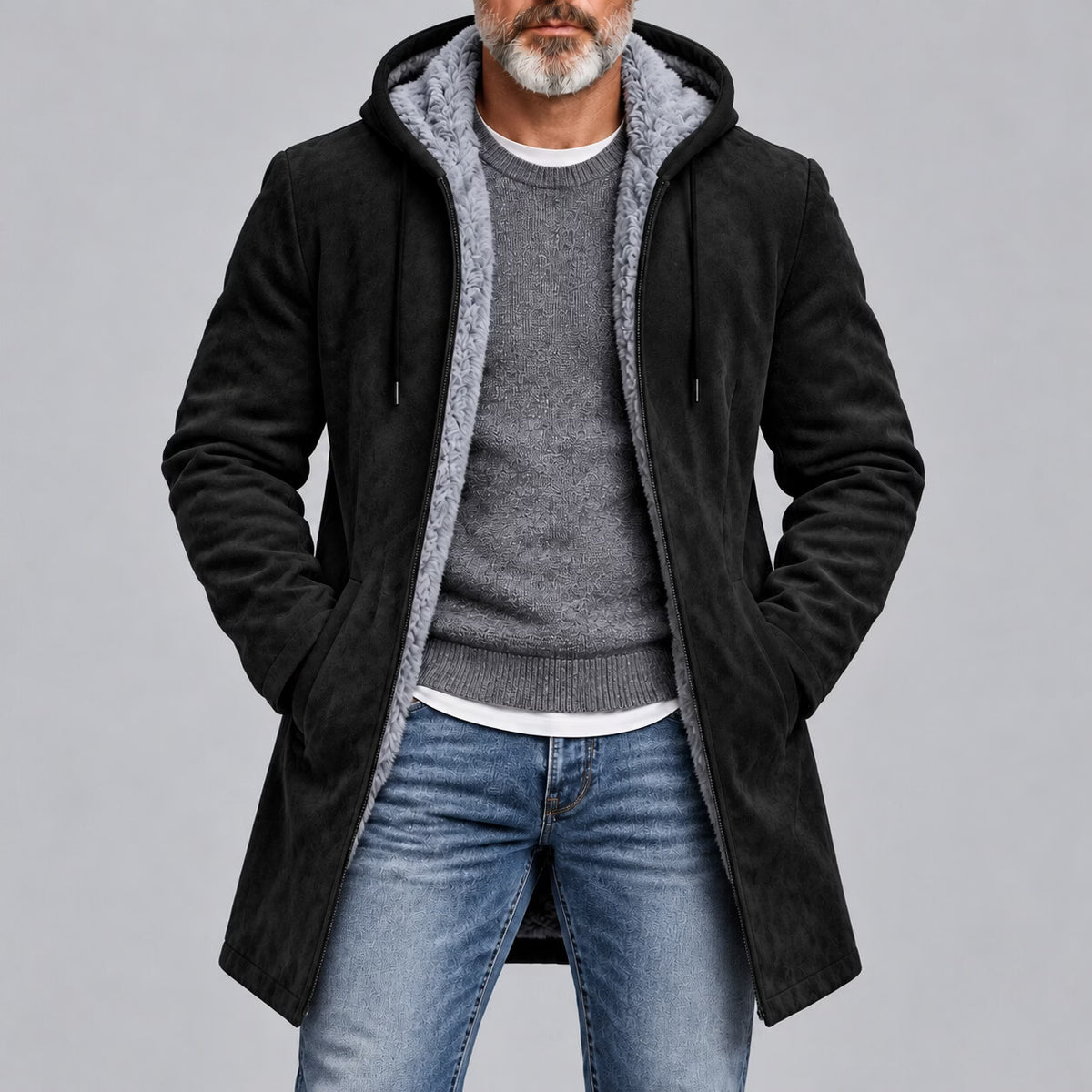 Gabriele | Cappotto Scamosciato con Cappuccio