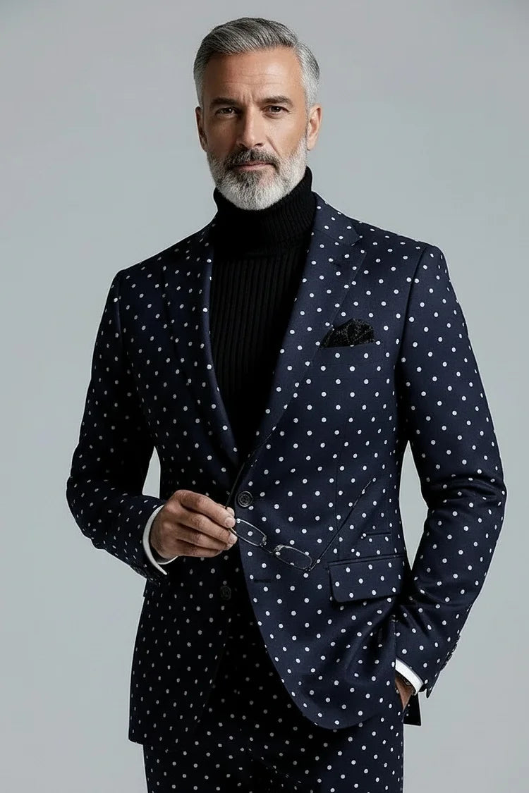 Abito uomo blu navy a pois a due pezzi