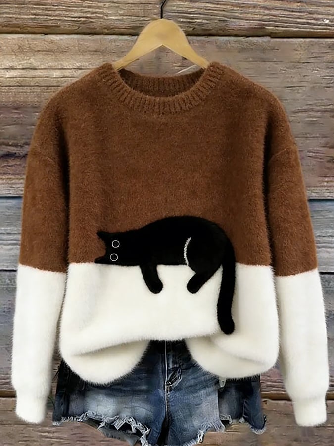 Chiara | Maglione elegante con fantasia di gatti