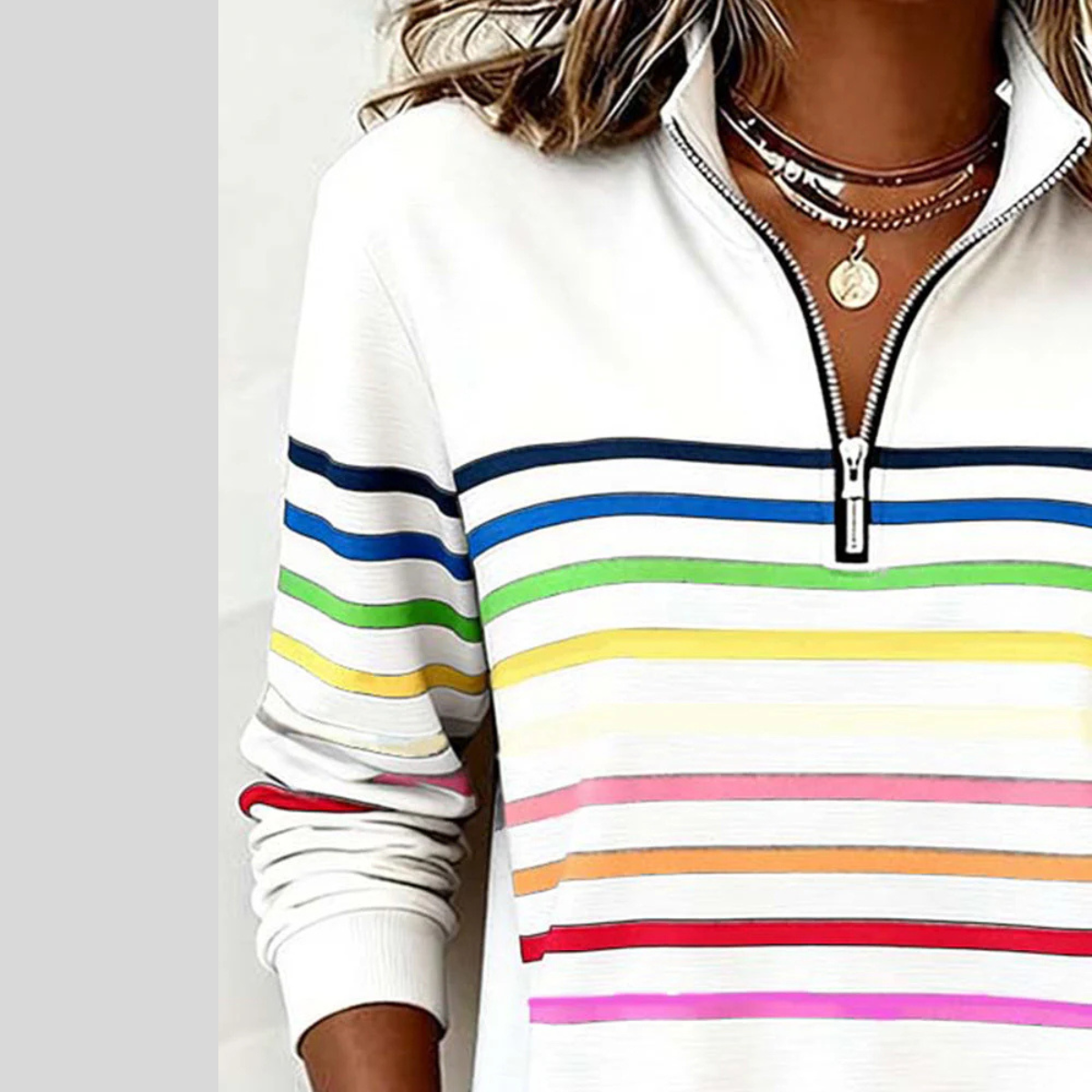 Arianna™ | Felpa a righe colorate con zip a quarto