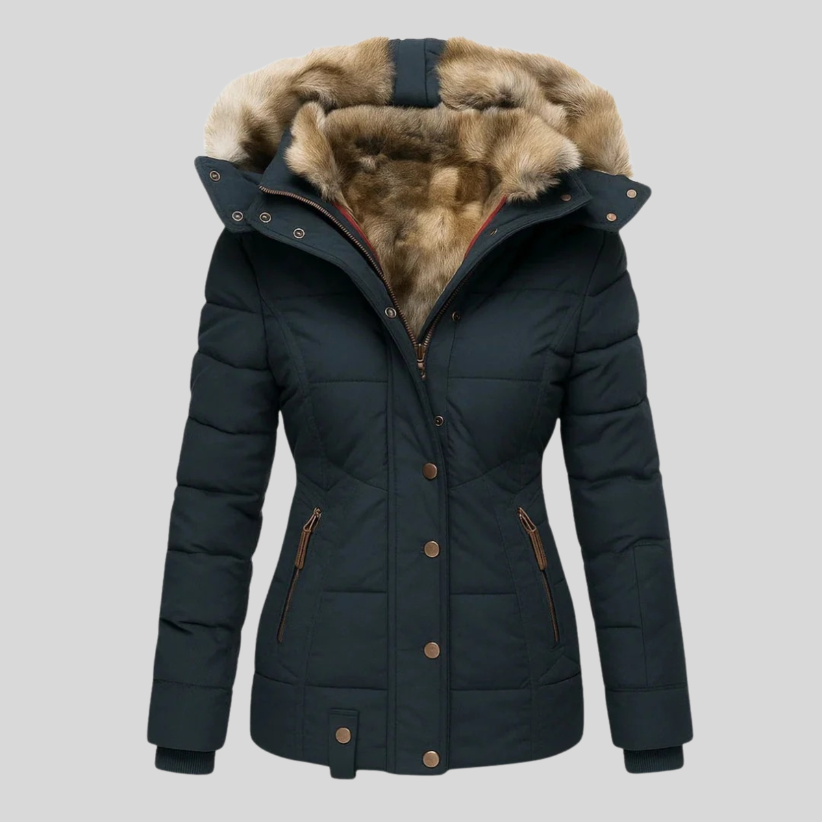 Bruna™ | Parka Trapuntato con Cappuccio in Pelliccia Ecologica