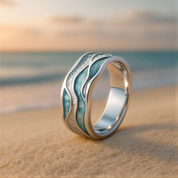 Anello Oceano Onde Turchese