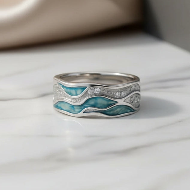 Anello Oceano Onde Turchese