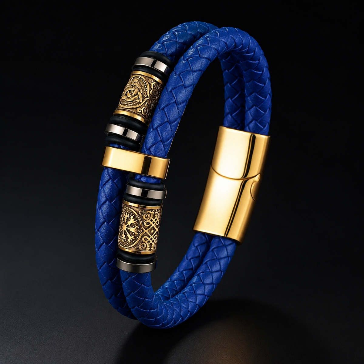 Custode delle Rune – Bracciale in pelle con dettagli dorati – immagine 4