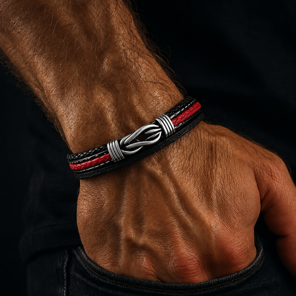 Infinito del Guerriero – Bracciale intrecciato rosso e nero – immagine 2