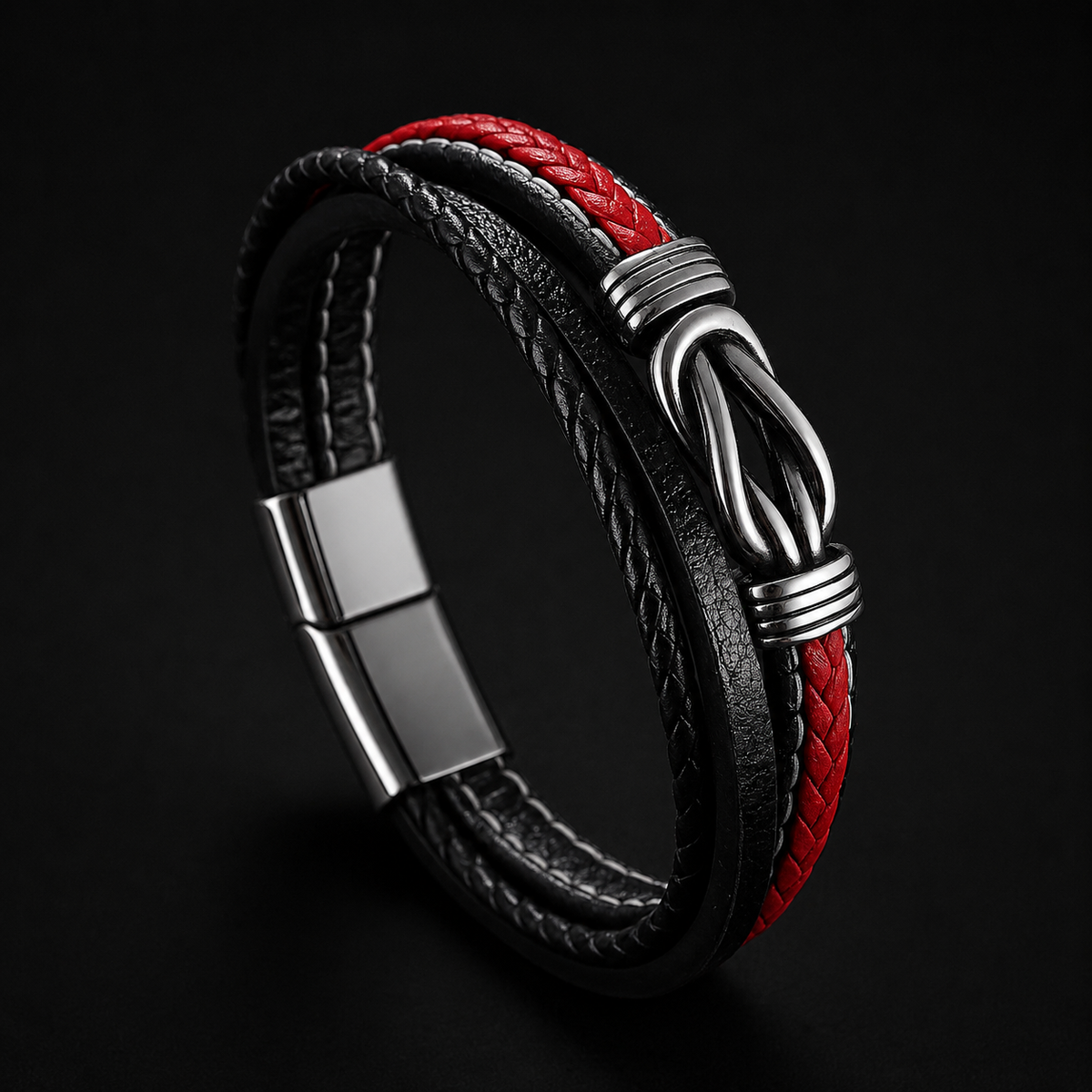 Infinito del Guerriero – Bracciale intrecciato rosso e nero – immagine 1