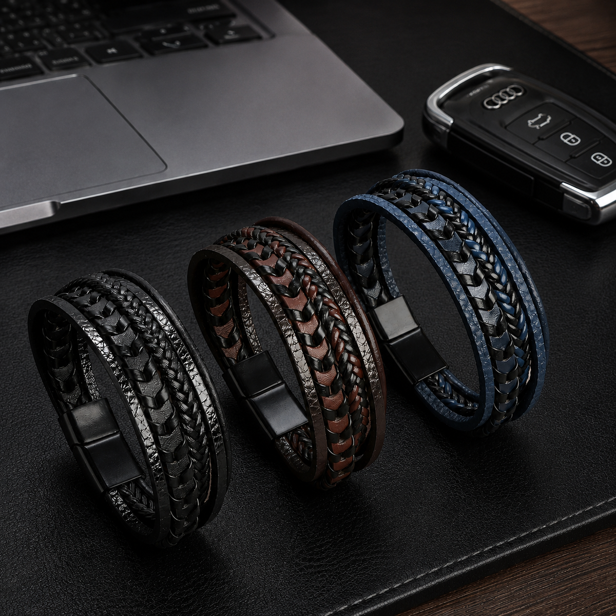 Intreccio di Ferro – Bracciale multistrato in pelle – immagine 5