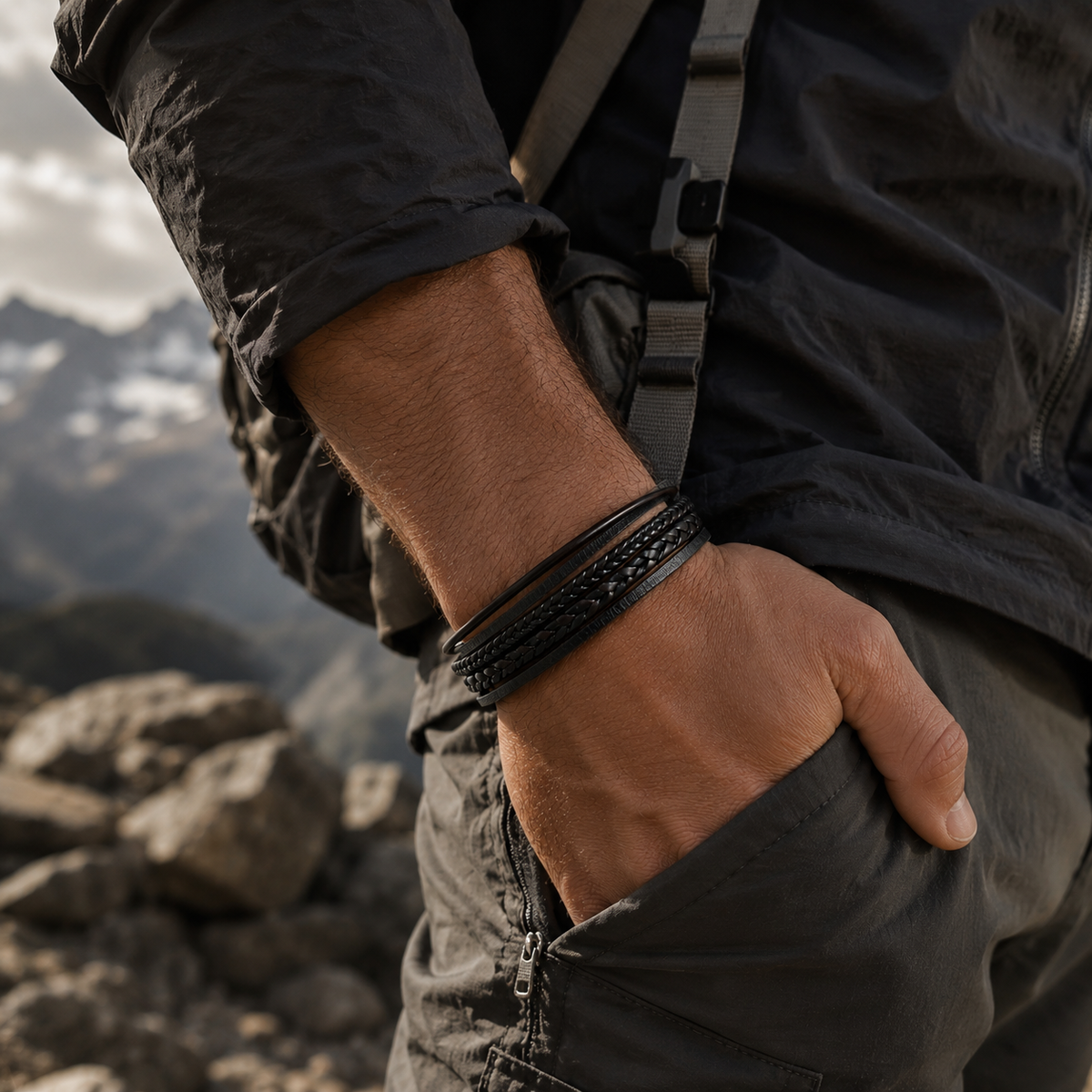 Intreccio di Ferro – Bracciale multistrato in pelle – immagine 3