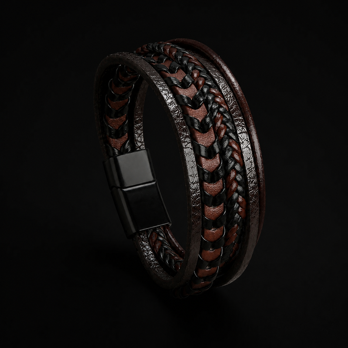 Intreccio di Ferro – Bracciale multistrato in pelle – immagine 1