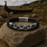 Catene di Fenrir – Bracciale vichingo in pelle e acciaio – immagine 3
