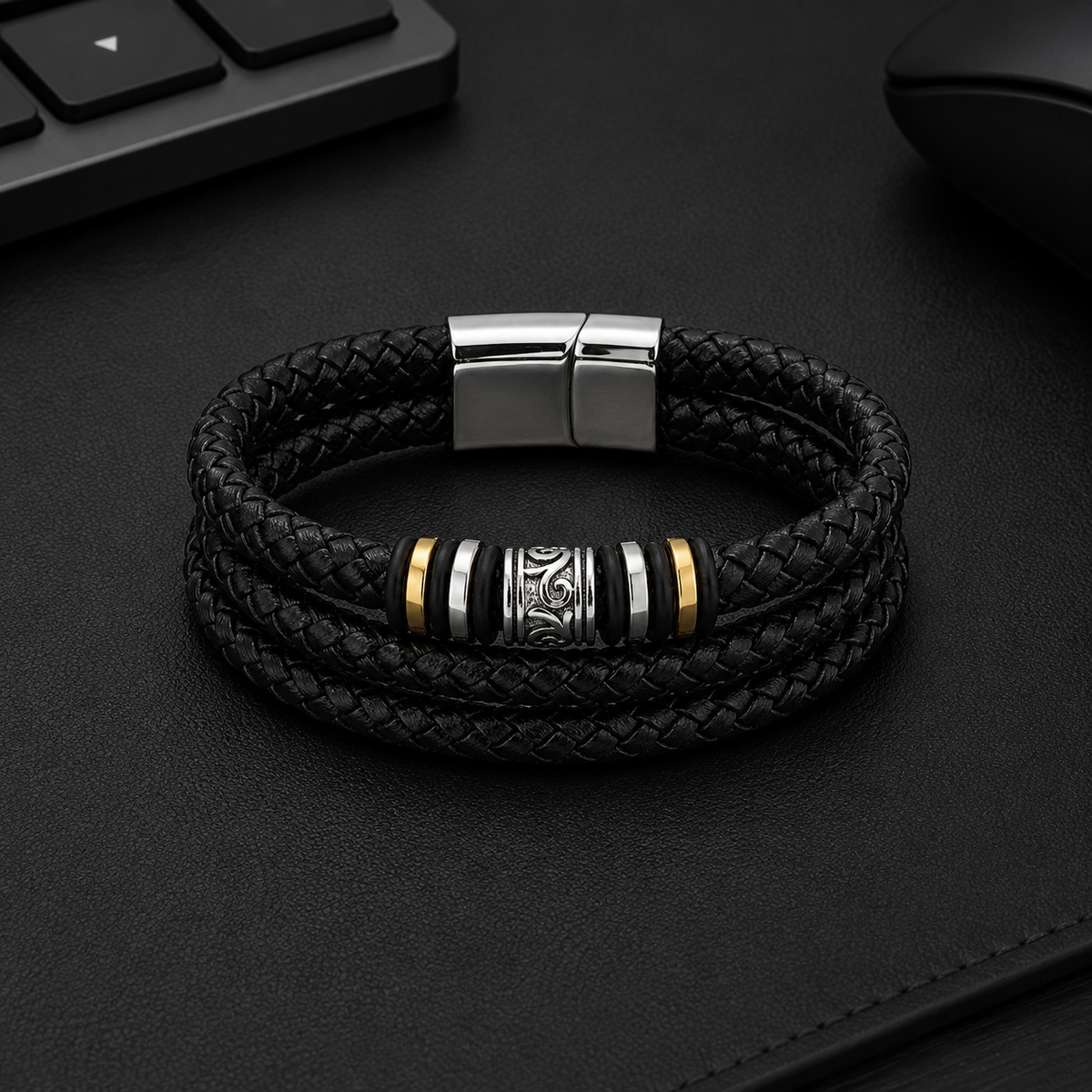 Forza del Valhalla – Bracciale a triplo strato in pelle – immagine 5