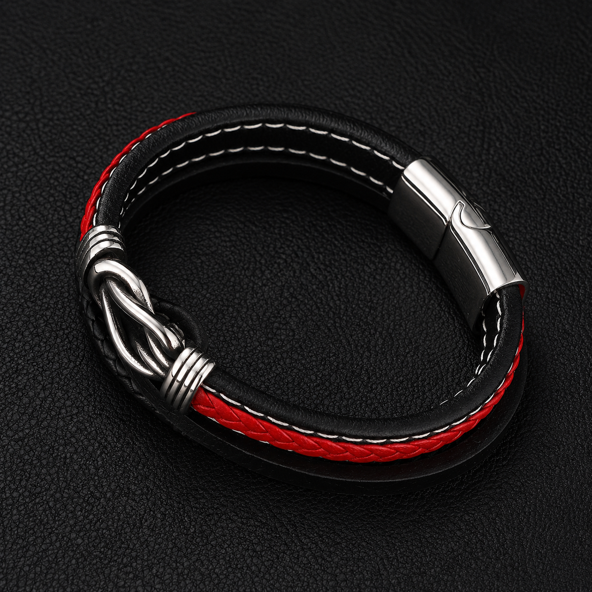 Infinito del Guerriero – Bracciale intrecciato rosso e nero – immagine 3