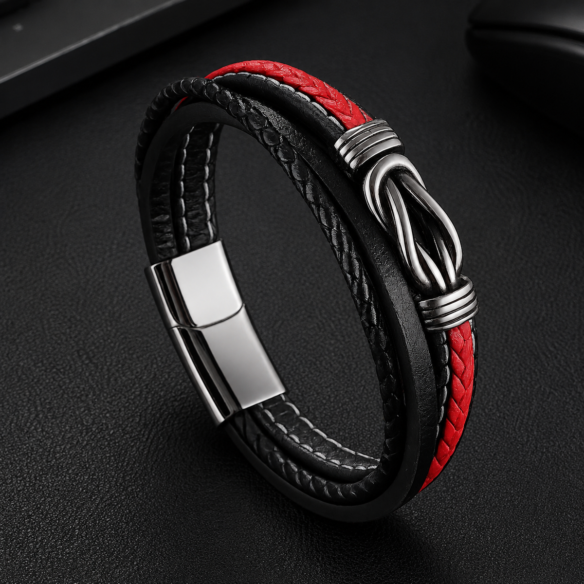 Infinito del Guerriero – Bracciale intrecciato rosso e nero – immagine 4