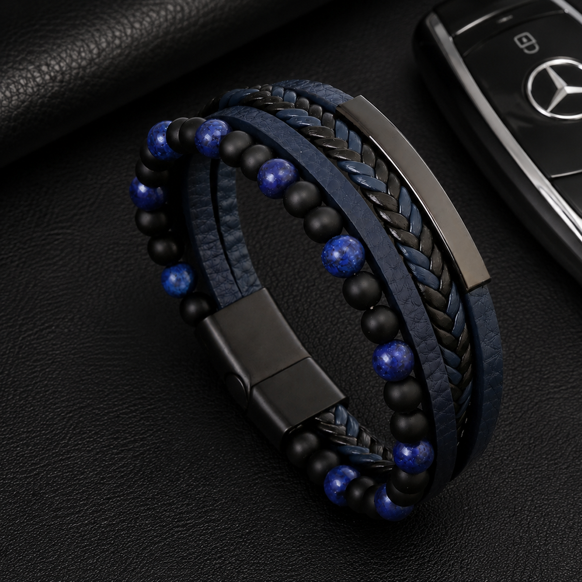 Blackstone Creed – Bracciale in pelle e pietre naturali – immagine 3