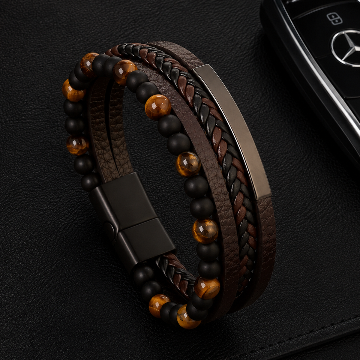 Blackstone Creed – Bracciale in pelle e pietre naturali – immagine 4