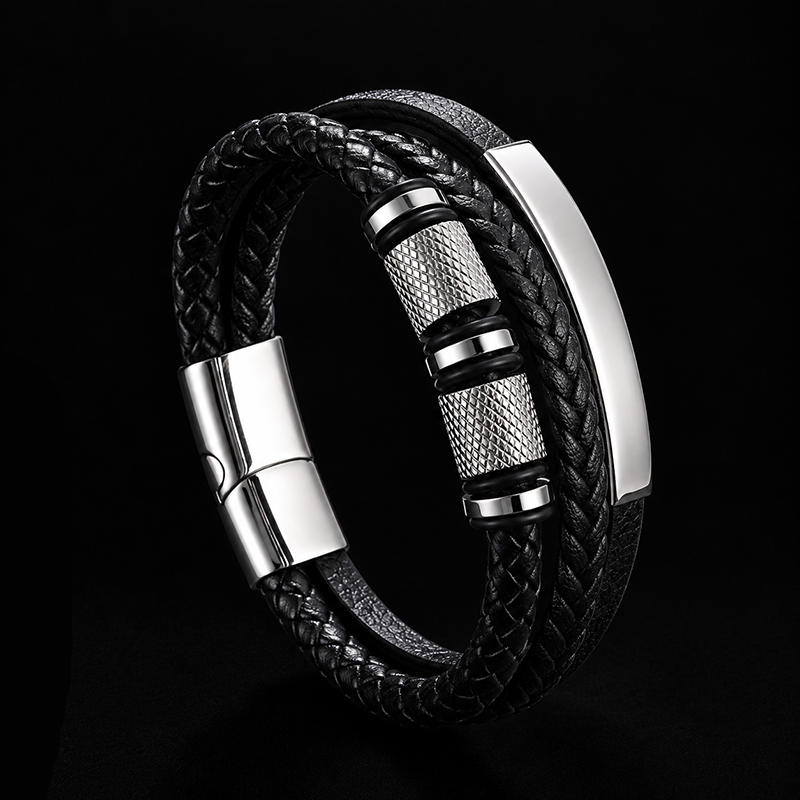 Ironcrest – Bracciale multistrato in pelle e acciaio – immagine 5