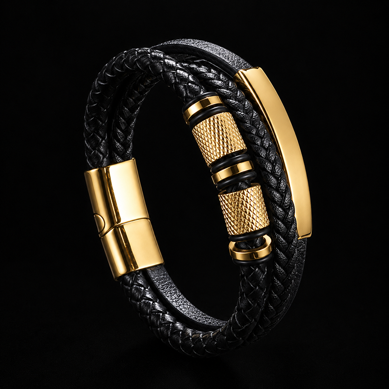 Ironcrest – Bracciale multistrato in pelle e acciaio – immagine 1