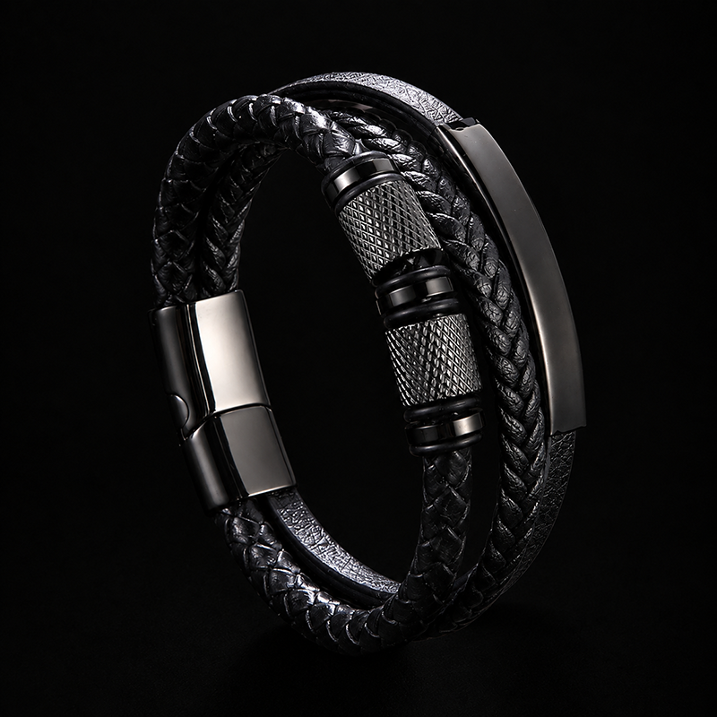 Ironcrest – Bracciale multistrato in pelle e acciaio – immagine 4