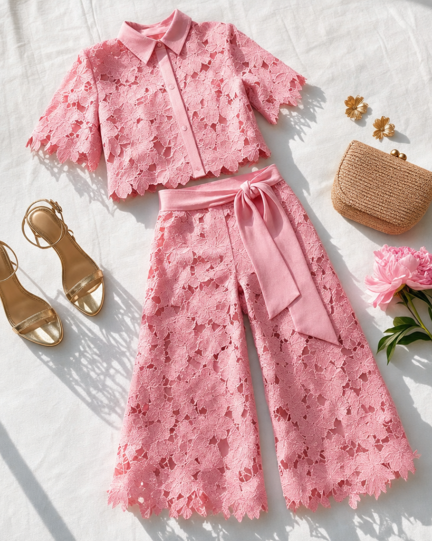 Completo Donna Isabela — Camicetta e Pantalone in Pizzo Traforato
