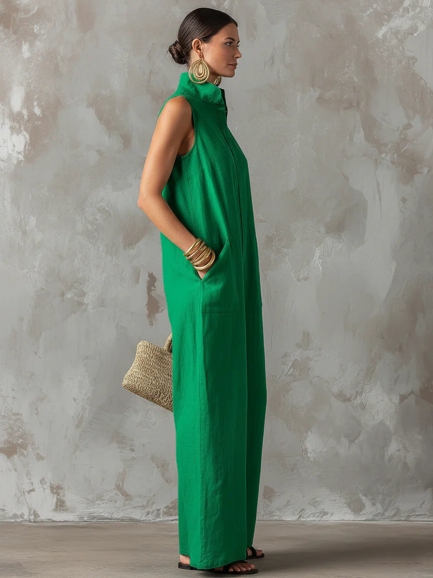 Provence — Tuta Jumpsuit in Lino con Colletto Alto