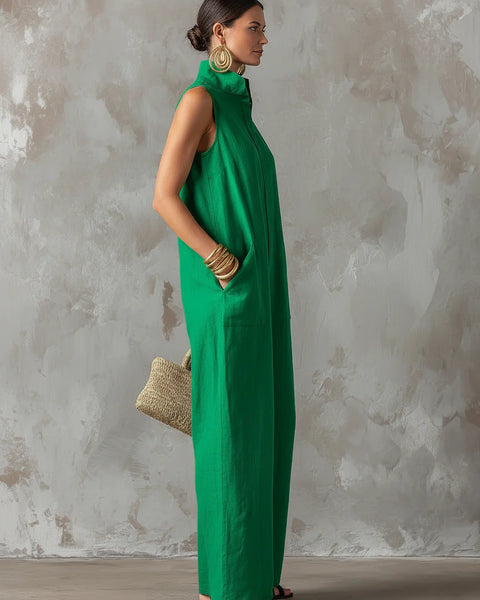 Provence — Tuta Jumpsuit in Lino con Colletto Alto