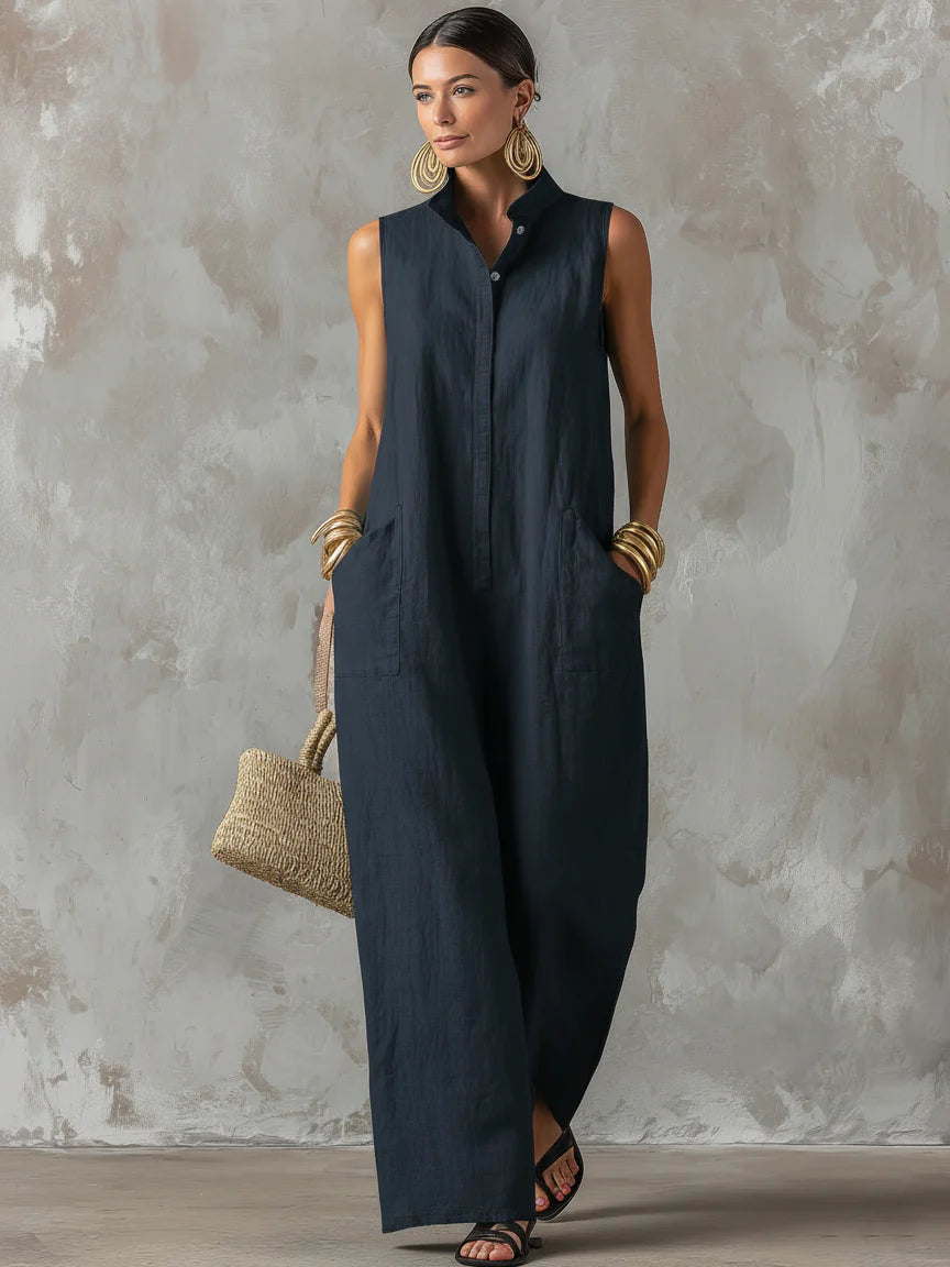 Provence — Tuta Jumpsuit in Lino con Colletto Alto
