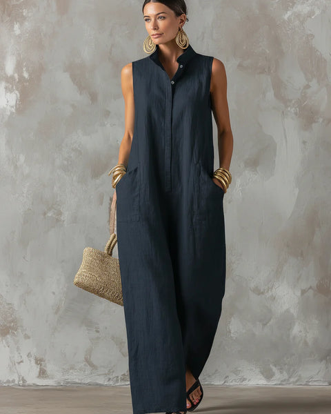 Provence — Tuta Jumpsuit in Lino con Colletto Alto