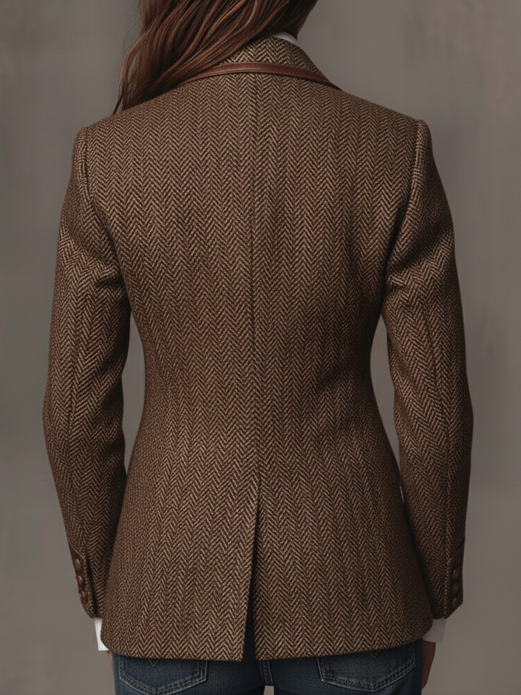 Blazer Donna con Pannello Stampato a Spina di Pesce