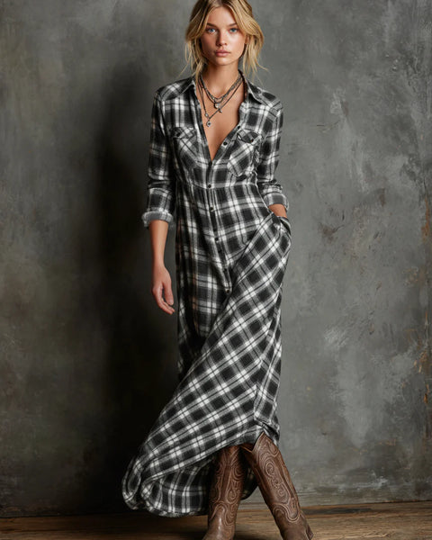 Abito lungo a camicia a quadri