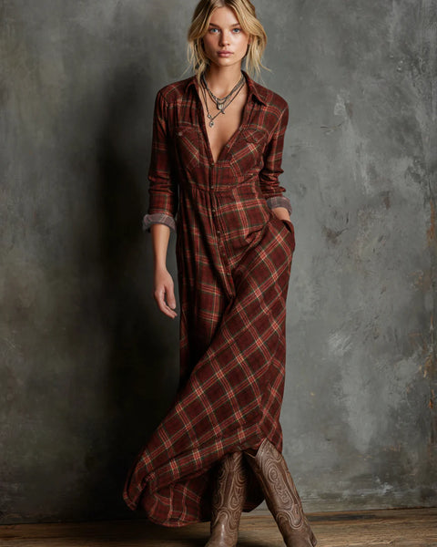 Abito lungo a camicia a quadri