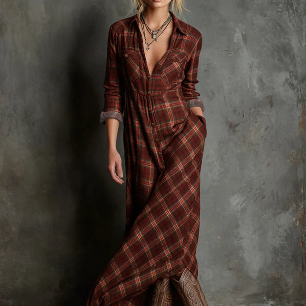 Abito lungo a camicia a quadri