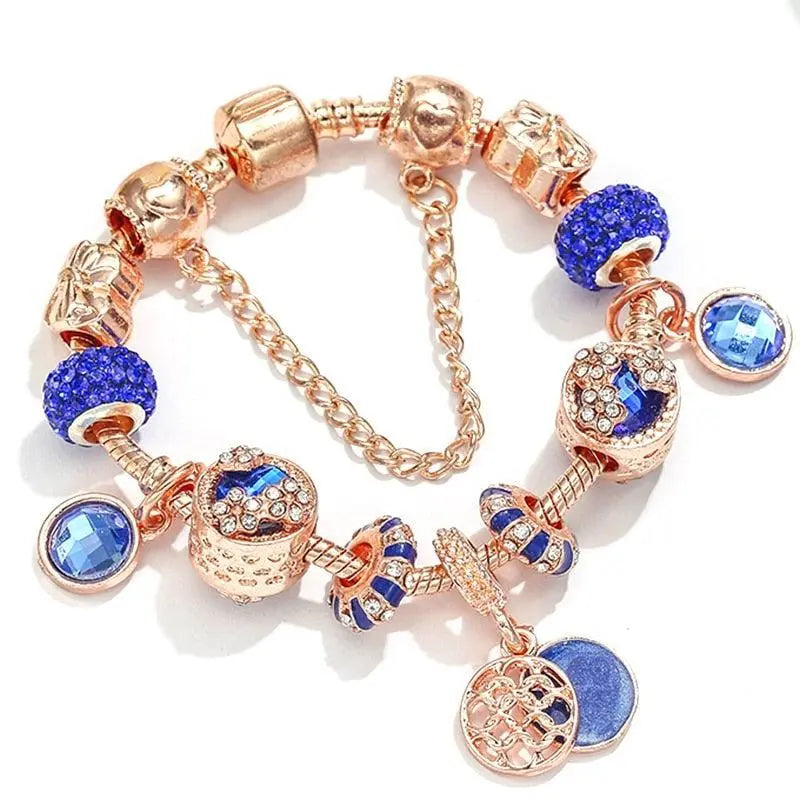 Bracciale in argento rosa con cristallo blu
