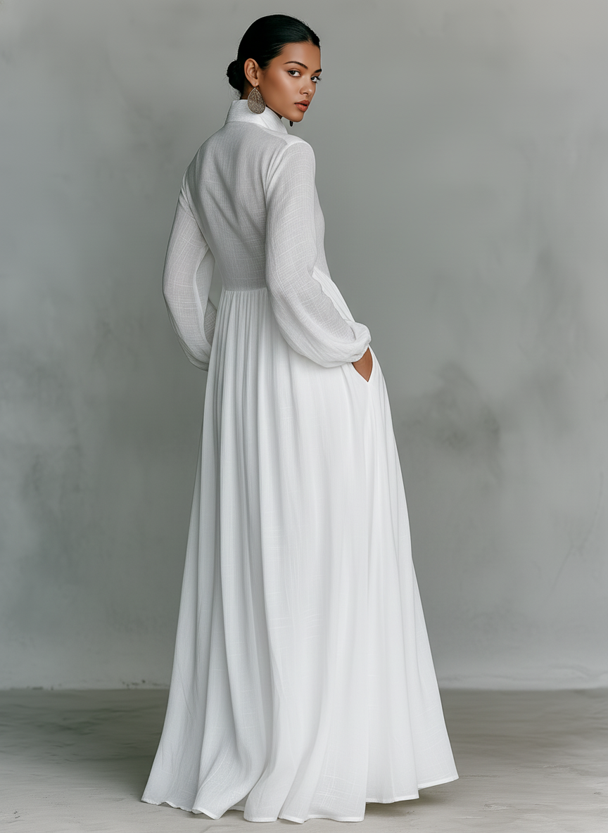 Genevieve | Abito Maxi con Collo Alto e Bottoni
