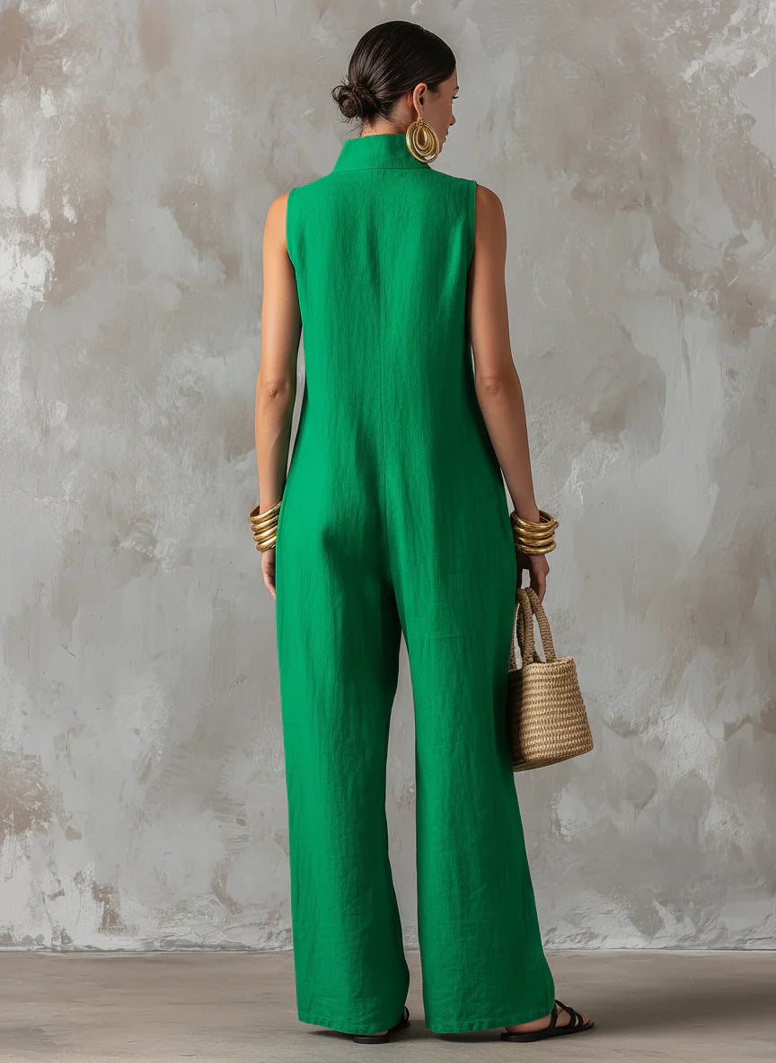 Provence — Tuta Jumpsuit in Lino con Colletto Alto