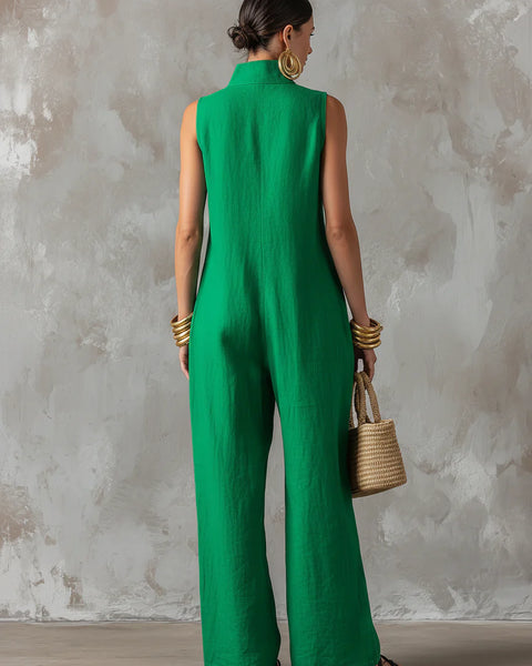Provence — Tuta Jumpsuit in Lino con Colletto Alto