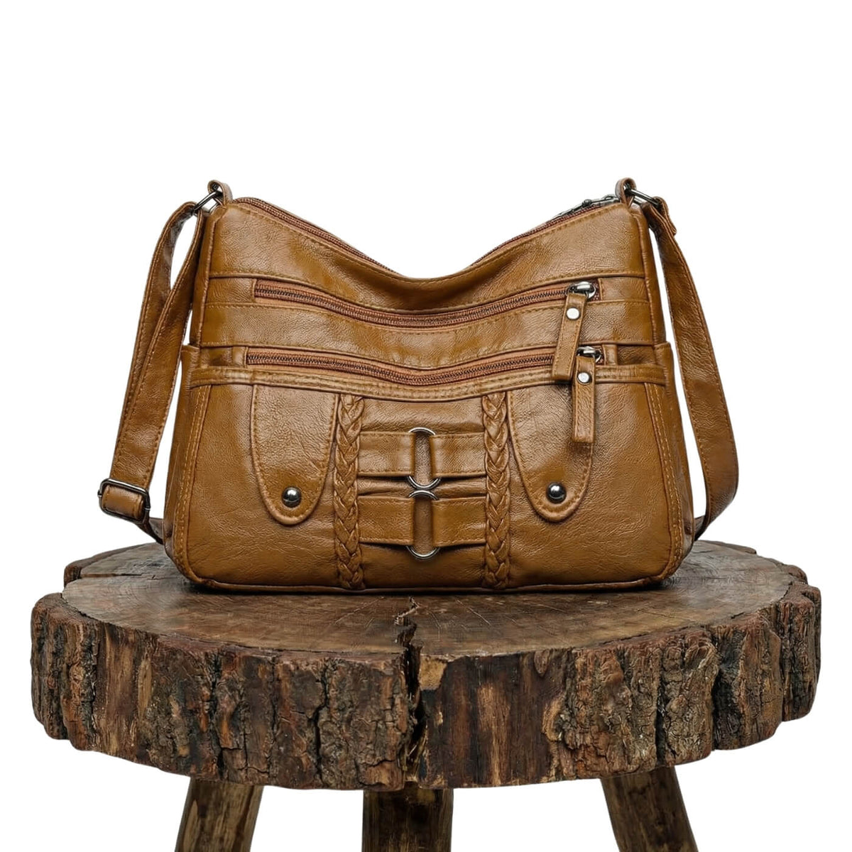 Borsa a tracolla Monica intrecciata multi-zip