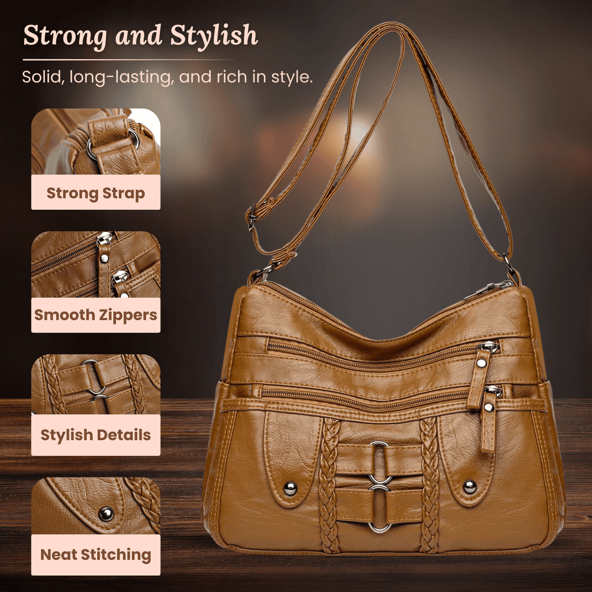 Borsa a tracolla Monica intrecciata multi-zip