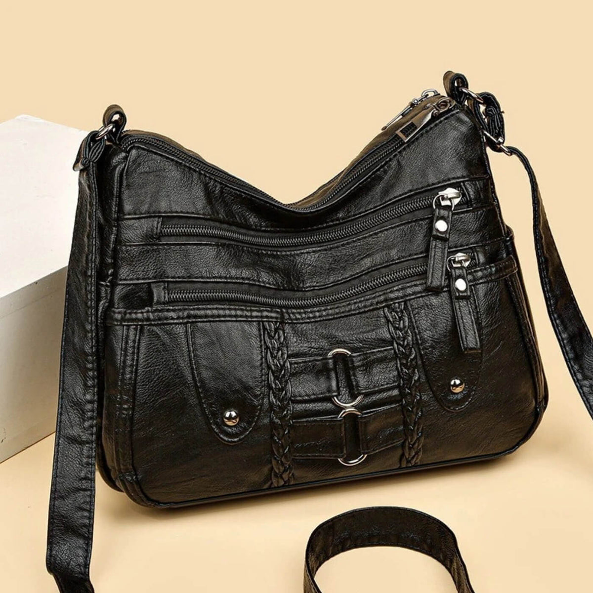 Borsa a tracolla Monica intrecciata multi-zip