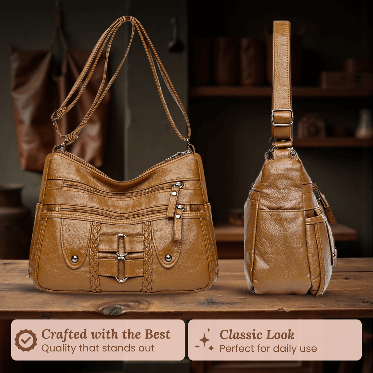 Borsa a tracolla Monica intrecciata multi-zip