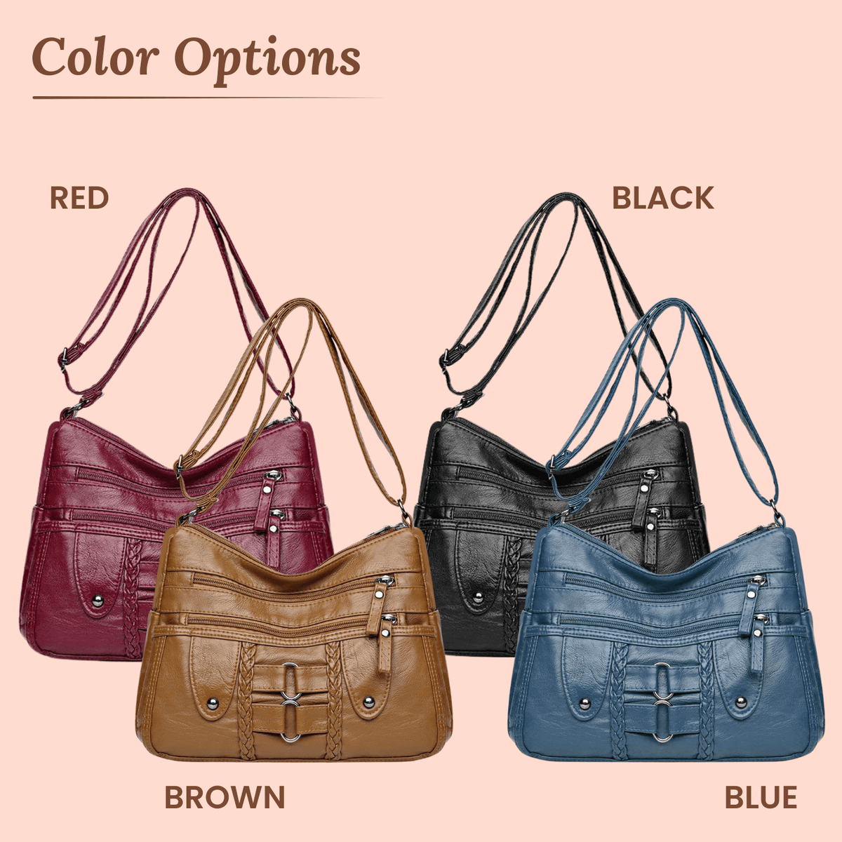 Borsa a tracolla Monica intrecciata multi-zip