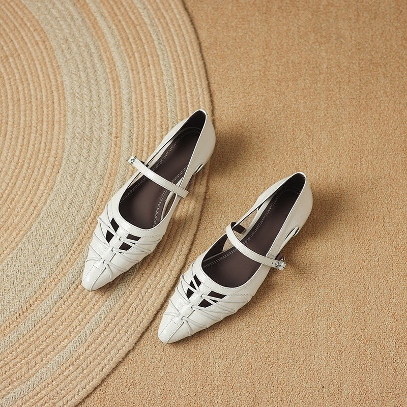 Quenby | Mary Jane Flat con Taglio a Reticolo Punta