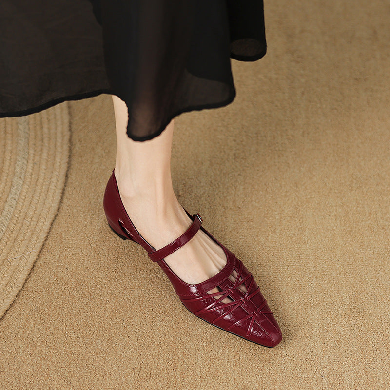 Quenby | Mary Jane Flat con Taglio a Reticolo Punta