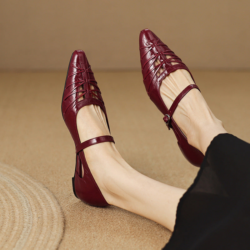 Quenby | Mary Jane Flat con Taglio a Reticolo Punta