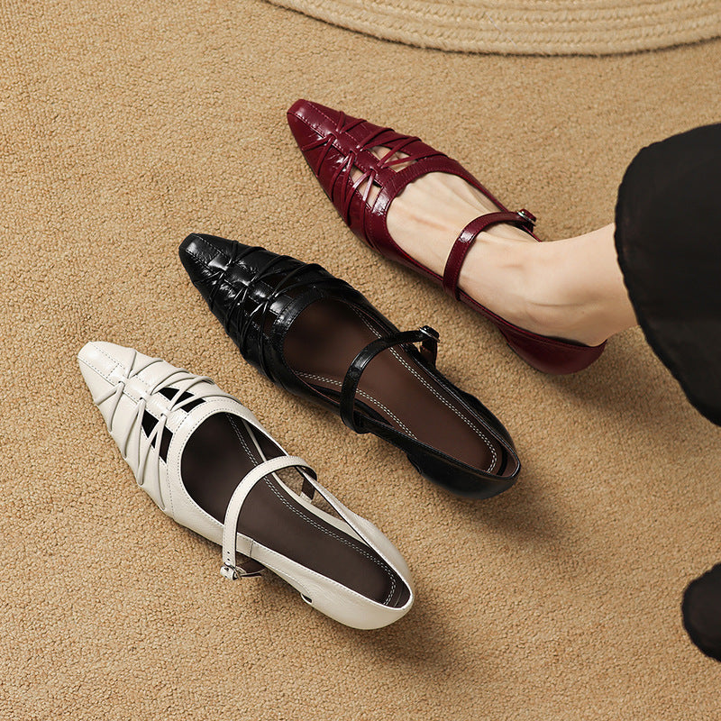 Quenby | Mary Jane Flat con Taglio a Reticolo Punta