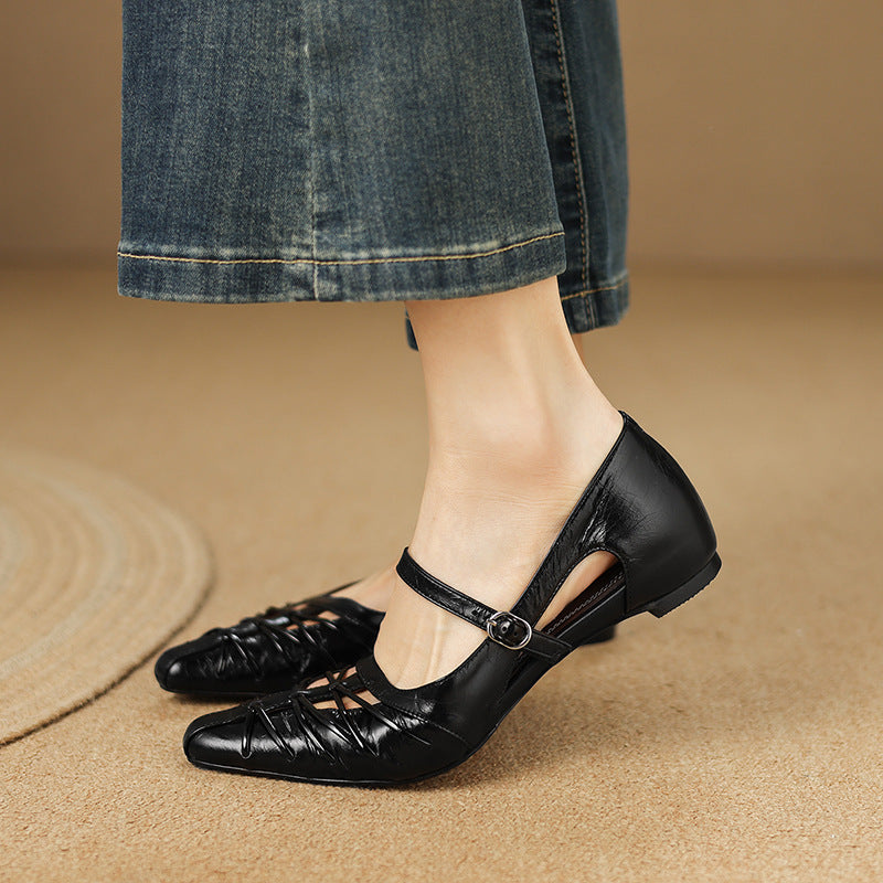 Quenby | Mary Jane Flat con Taglio a Reticolo Punta