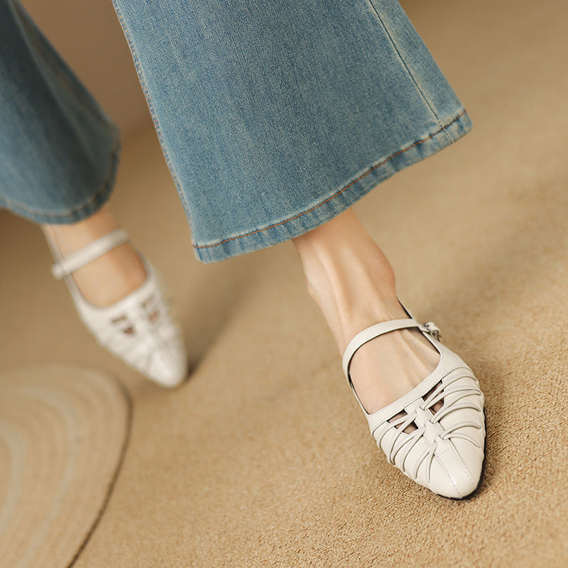 Quenby | Mary Jane Flat con Taglio a Reticolo Punta