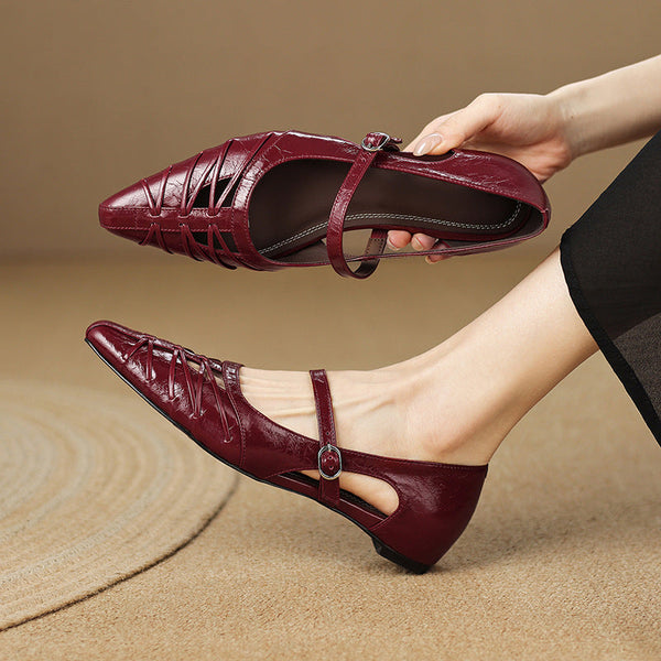 Quenby | Mary Jane Flat con Taglio a Reticolo Punta