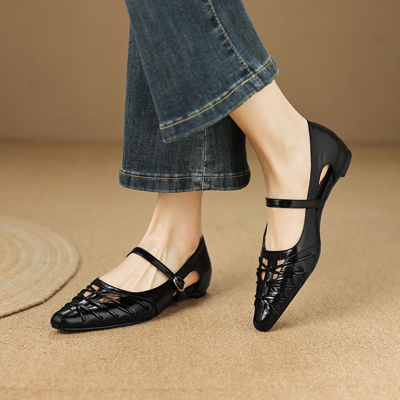Quenby | Mary Jane Flat con Taglio a Reticolo Punta